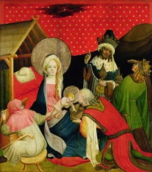 A adoração dos Magos, painel do St. Thomas Altar da Igreja de São João, em Hamburgo, iniciada em 1424 (tempera und oil on panel)